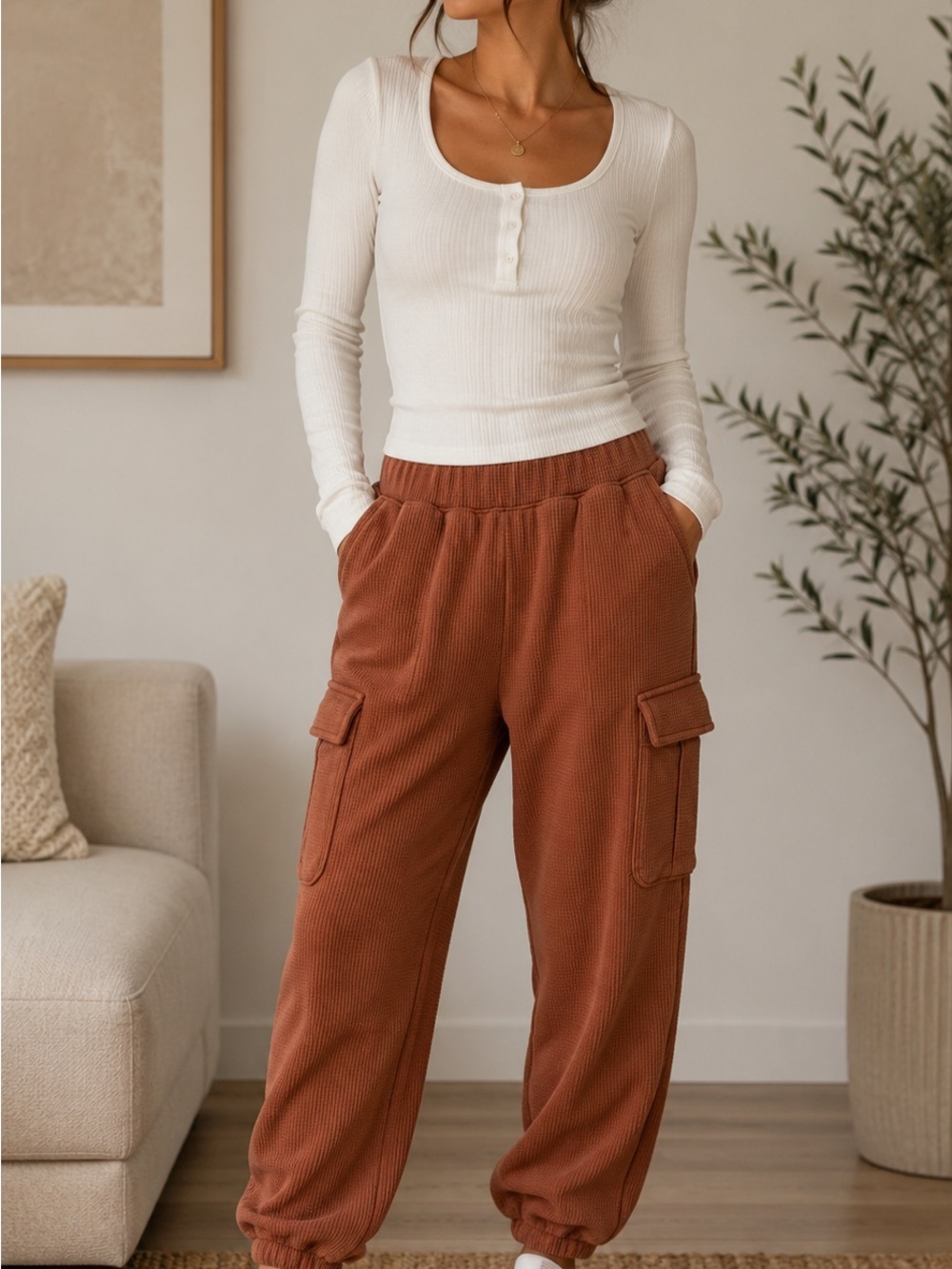 aerie Rust Cargo Jogger Pants Size S
